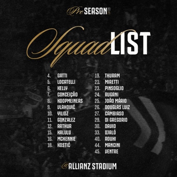 尤文对阵U23热身赛名单：戴维、弗拉霍维奇、道格拉斯-路易斯在列