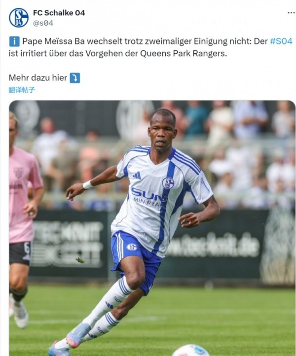 沙尔克官方：帕佩-梅伊萨-巴转会女王公园巡游者交易告吹